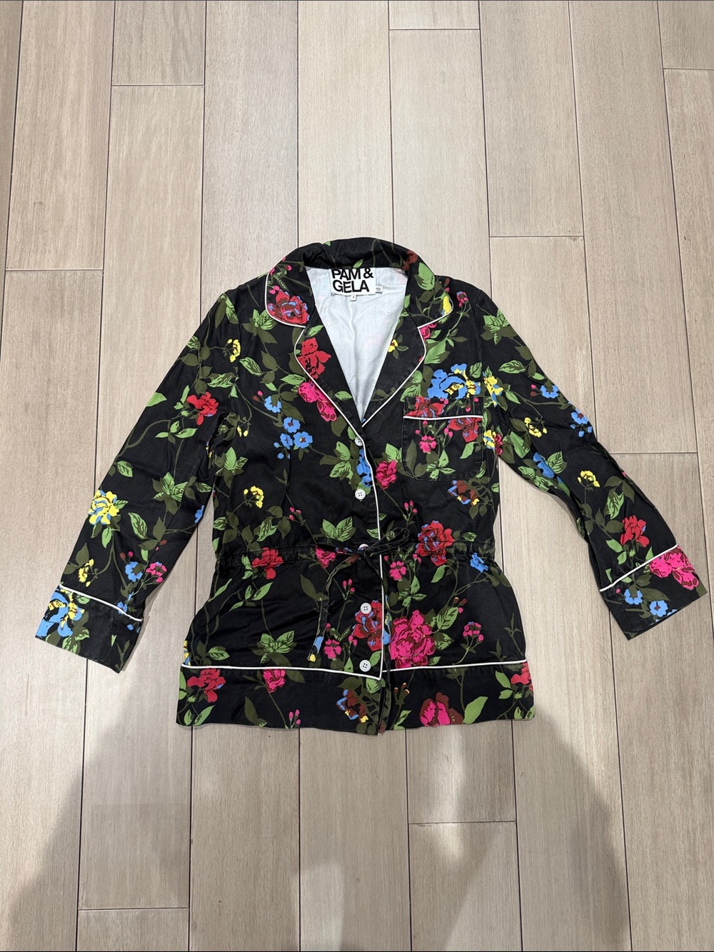 Pam & Gela Black Floral Belted Blazer Jacket